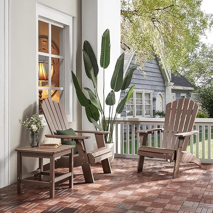 Psilvam Adirondack Chair, Oversized Poly Lumber Fire Pit Chair with Cup Holder, 350Lbs Support Patio Chairs for Garden, Weather Resistant Outdoors Seating, Relaxing Gift for Father & Mother